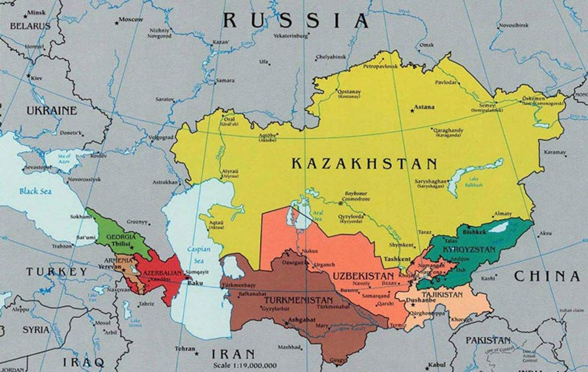 karta Kazahstana susjednih zemalja