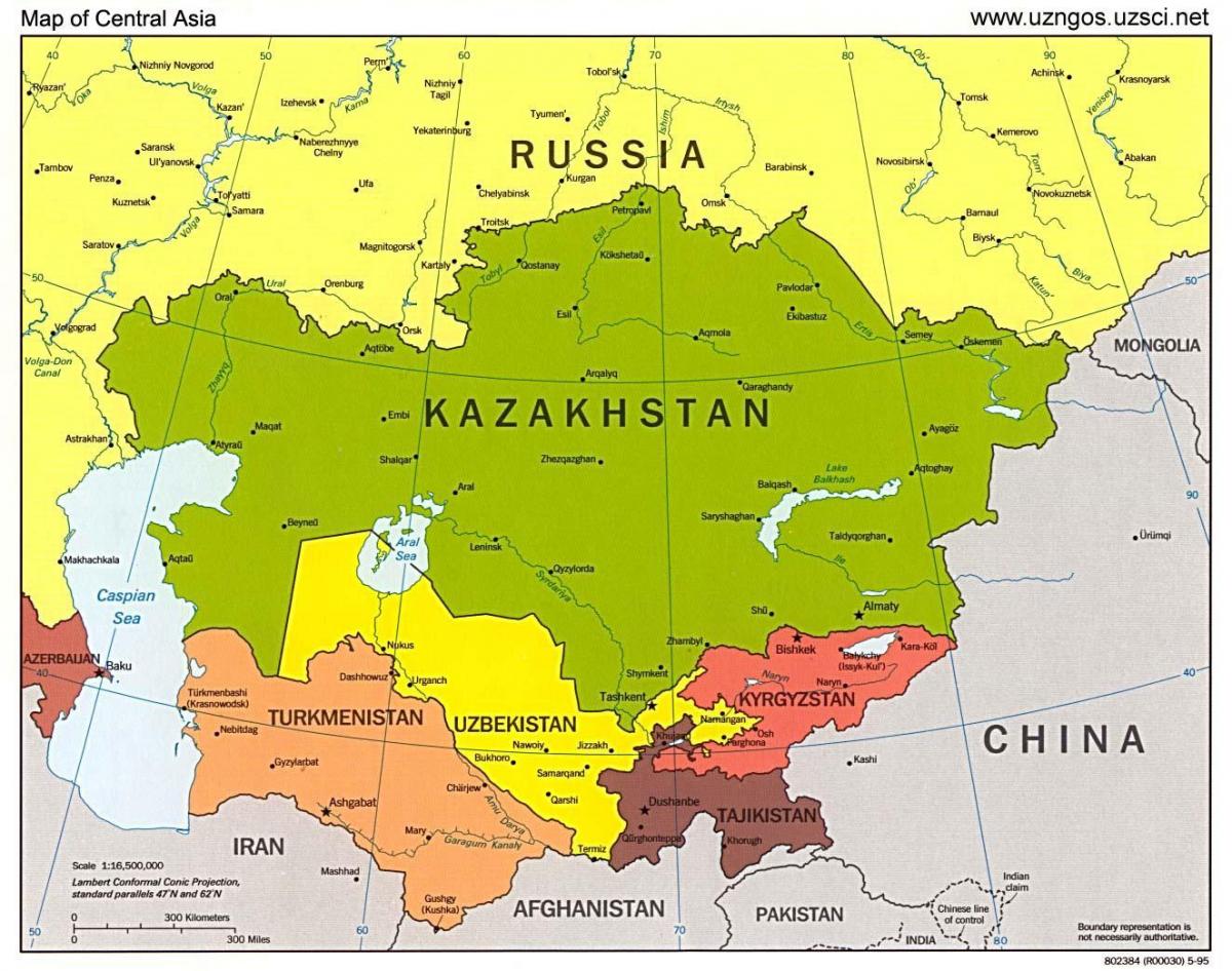 karta Kazahstana karta Azije