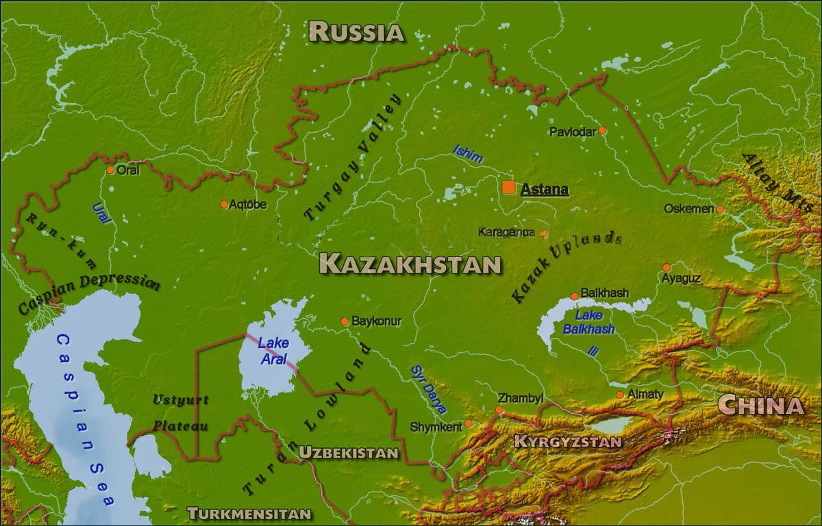 karta Kazahstana fizička